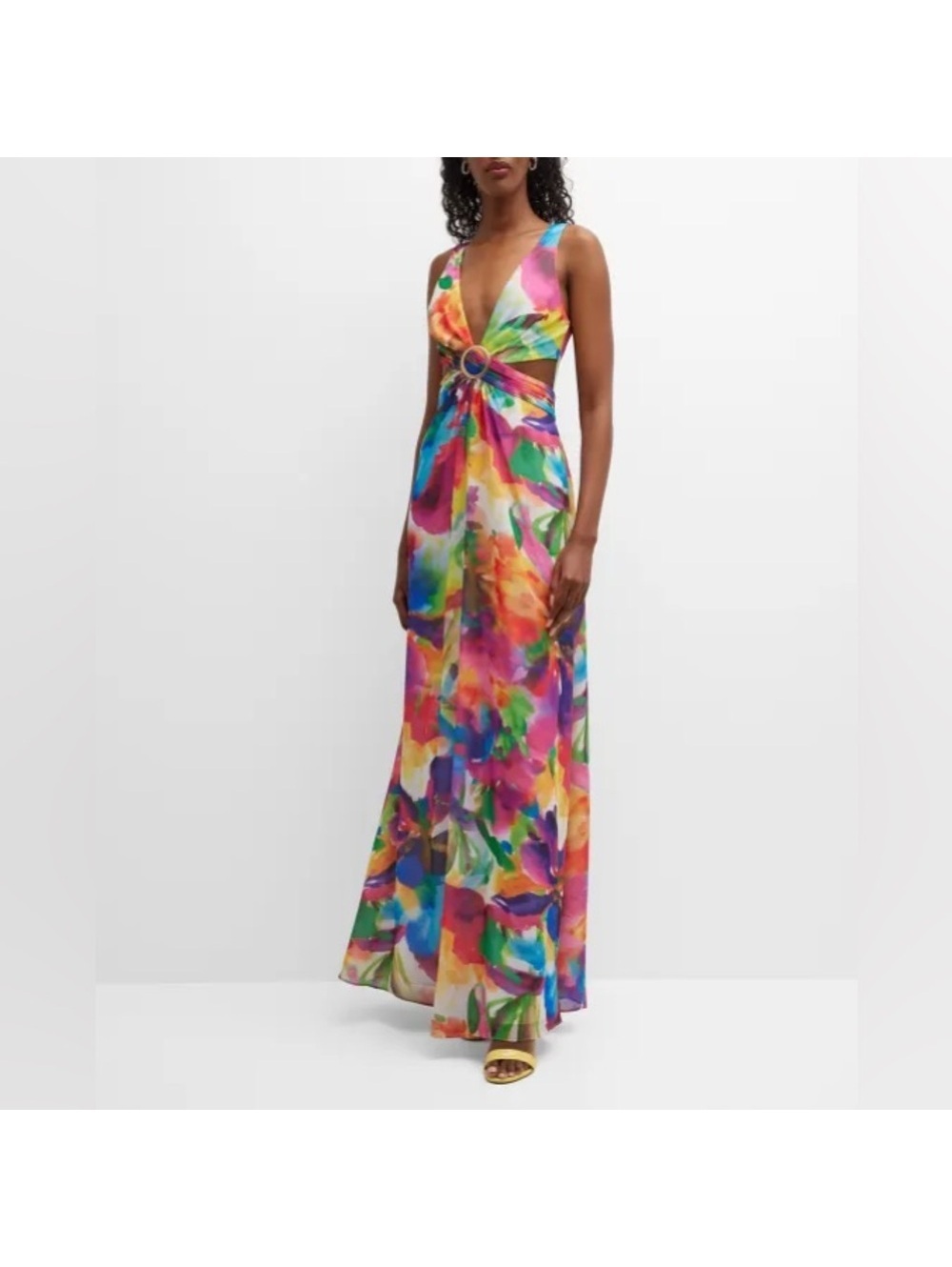 Liv Foster Side Cut-Out O-Ring Dress V-Neckline Sleeveless Gown Size 2 NEW w/Tag